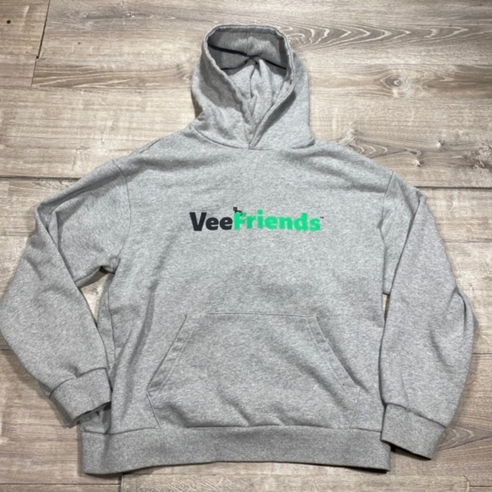VeeFriends Hoodie Unisex L Gray Pullover Kangaroo Pocket Logo‎ Graphic Cotton
